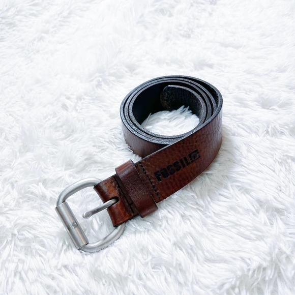 Fossil Brown Leather Belth with Silver Open Buckle Detailing main image 6